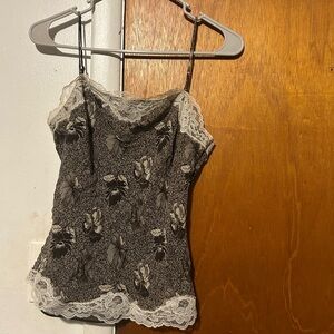 Ann Taylor Gray Smocked Embellished Camisole